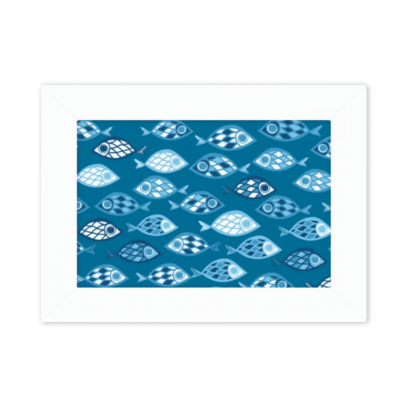 Blue Sea Grids Fishes Photo Mount Frame Picture Art Painting Desktop 5x7 inch