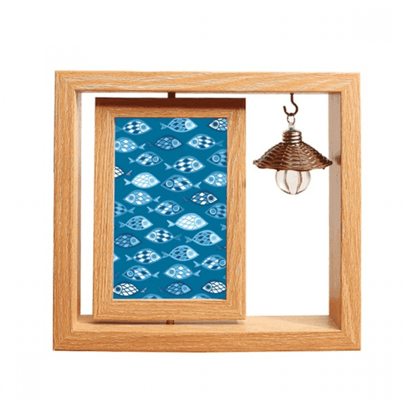 Blue Sea Grids Fishes Wooden Rotating Picture Photo Frame 4x6