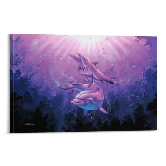 Blue Sea Lassen Colorful Sea Dolphin Artworks Canvas Poster Aesthetic Wall Art Prints Decors 20x30inch(50x75cm)