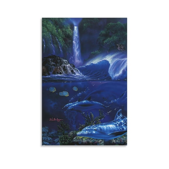 Blue Sea Lassen Colorful Sea Rainforest Waterfall Poster Posters Art Print Wall Photo Paint Poster Picture Family Decor 12x18inch(30x45cm)