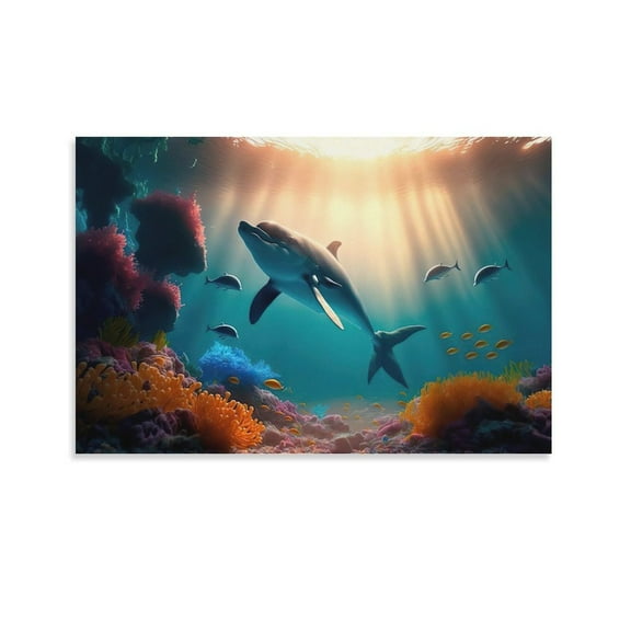 Blue Sea Lassen Colorful Sea Seascape Dolphin (2) Canvas Wall Art Poster Decorative Print Picture Artworks Posters 24x36inch(60x90cm)