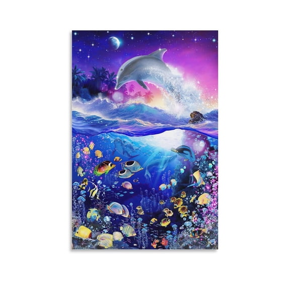 Blue Sea Lassen Colorful Sea Seascape Dolphin Poster (1) Wall Art Posters Prints Decor Picture Canvas Painting Posters 12x18inch(30x45cm)