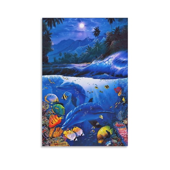 Blue Sea Lassen Colorful Sea Seascape Dolphin Poster (3) Decor Poster Wall Art Picture Print Decorative Painting Posters Aesthetic 12x18inch(30x45cm)
