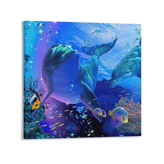 Blue Sea Lassen Colorful Sea Seascape Dolphin Poster (6) Poster Decorative Painting Canvas Wall Art Posters Painting 28x28inch(70x70cm)