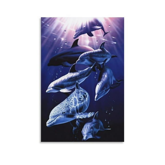 Blue Sea Lassen Colorful Sea Seascape Dolphin Poster Picture Print Canvas Poster Wall Paint Art Posters Decor Artworks 16x24inch(40x60cm)