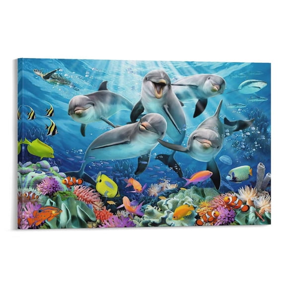 Blue Sea Lassen Ocean View Dolphin Coral Reef Poster (1) Canvas Wall Art Poster Decorative Print Picture Artworks Posters 20x30inch(50x75cm)