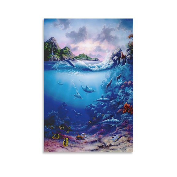 Blue Sea Lassen Ocean View Dolphin Coral Reef Poster (11) Aesthetic Poster Print Art Wall Painting Canvas Posterss Decor 16x24inch(40x60cm)