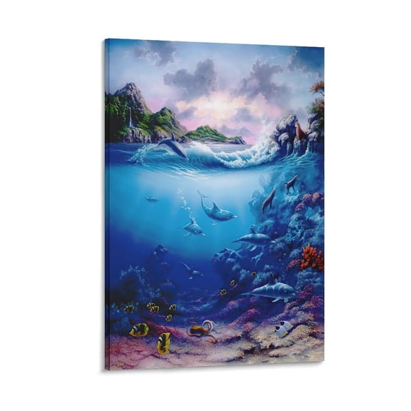 Blue Sea Lassen Ocean View Dolphin Coral Reef Poster (11) Print Photo Art Painting Canvas Poster Decorative Decor Posterss 24x36inch(60x90cm)
