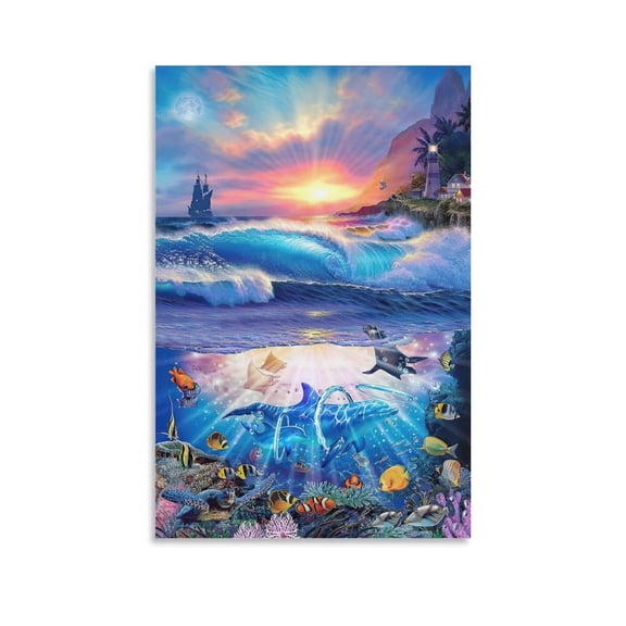 Blue Sea Lassen Ocean View Dolphin Coral Reef Poster (16) Picture Print Canvas Poster Wall Paint Art Posters Decor Artworks 20x30inch(50x75cm)