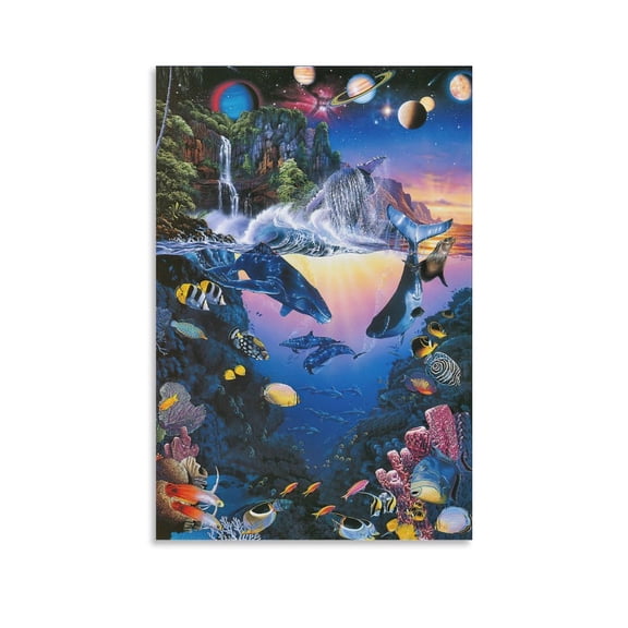 Blue Sea Lassen Ocean View Dolphin Coral Reef Poster (17) Posters Wall Art Painting Canvas Prints Decor Poster Artworks 16x24inch(40x60cm)