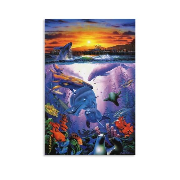 Blue Sea Lassen Ocean View Dolphin Coral Reef Poster (3) Artworks Canvas Poster Aesthetic Wall Art Prints Decors 12x18inch(30x45cm)