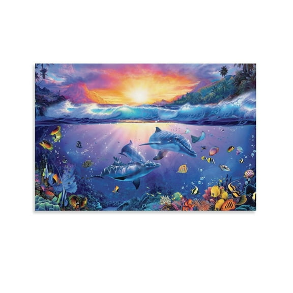 Blue Sea Lassen Ocean View Dolphin Coral Reef Poster (6) Posters Art Print Wall Photo Paint Poster Picture Family Decor 20x30inch(50x75cm)