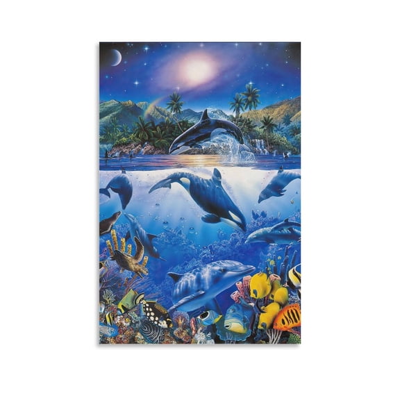 Blue Sea Lassen Ocean View Dolphin Coral Reef Poster (9) Canvas Poster Wall Art Picture Prints Photo Decor Posters Artworks 20x30inch(50x75cm)