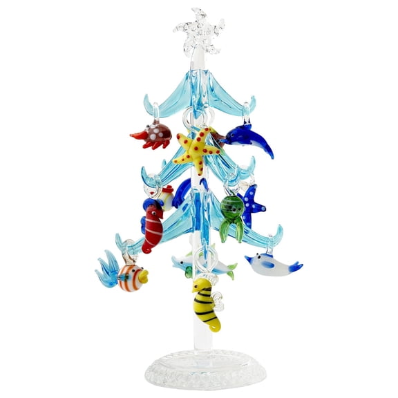 Blue Sea Life Christmas Glass Tree 7.75 "-Gift Box
