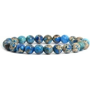 ANGELSTONES Blue Sea Sediment Jasper Gemstone 8mm Round Beads Stretch Bracelet 7 Inch Unisex