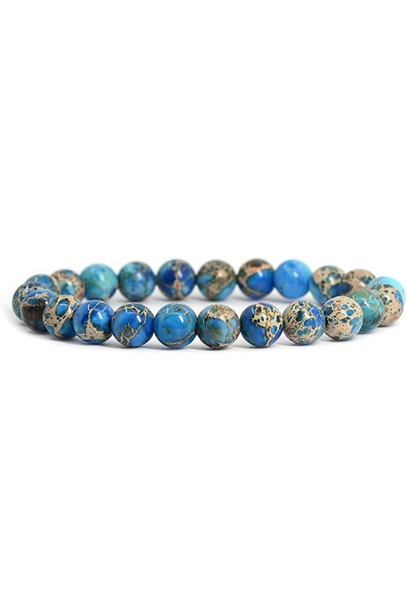 Blue Sea Sediment Jasper Gemstone 8mm Round Beads Stretch Bracelet 7 Inch Unisex