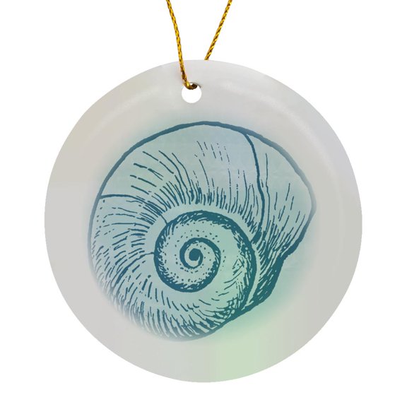 3drose, Blue Sea Shell, Circle Porcelain Ornament