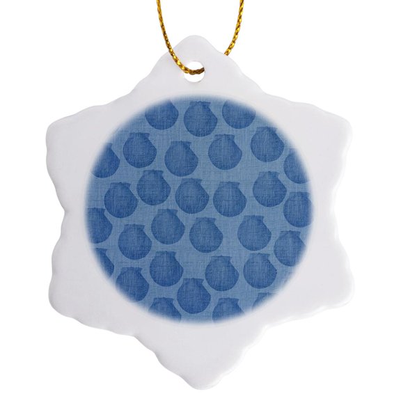 Blue Sea Shells- Beach Themed Art, 3 inch Snowflake Porcelain Ornament