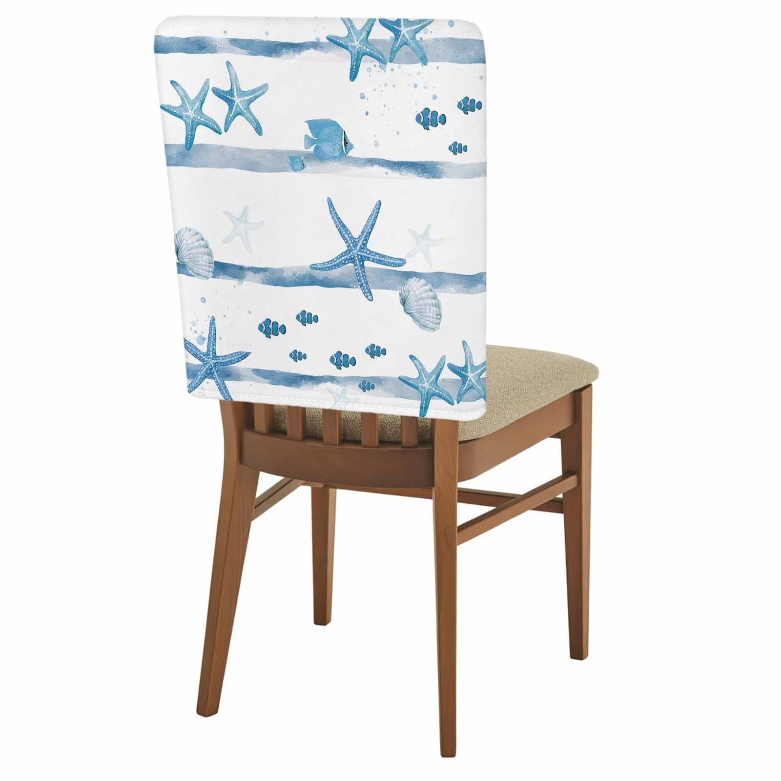 Blue Sea Star Chair Covers Set of 8 Summer Beach Fish Shell Sea Stars ...