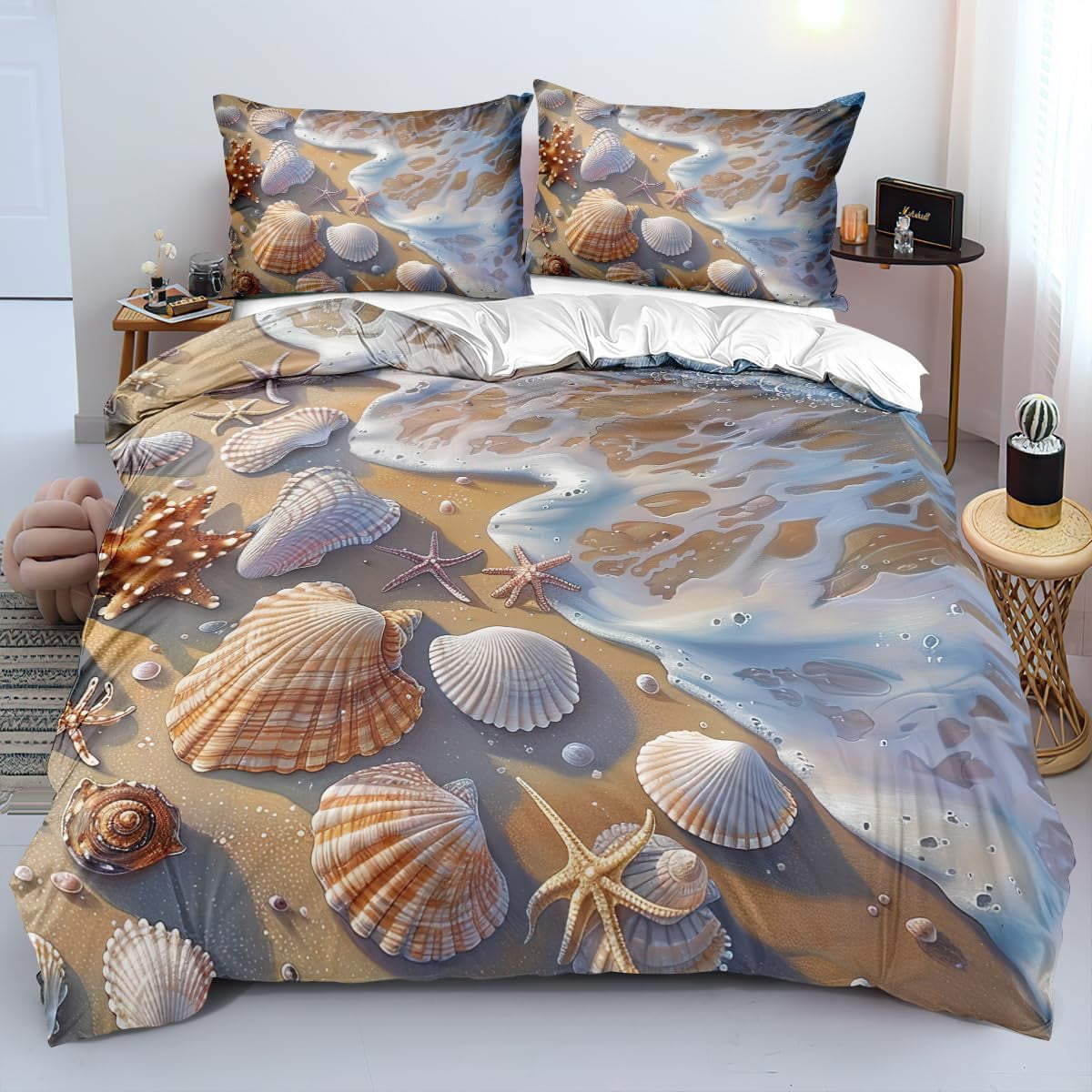 Blue Sea Starfish Duvet Cover Ocean Conch Shell Duvet Cover Set Beach ...