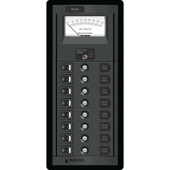 Blue Sea Systems Boat/RV 1463 DC Push Button Reset & Rocker Switch Panel 8 Pos