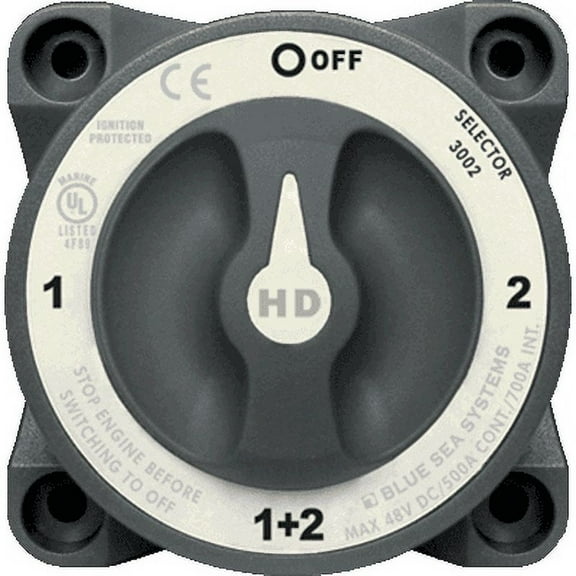 Blue Sea Systems #3002 Heavy Duty Battery Switch, 1-2-Off-Both, Gray