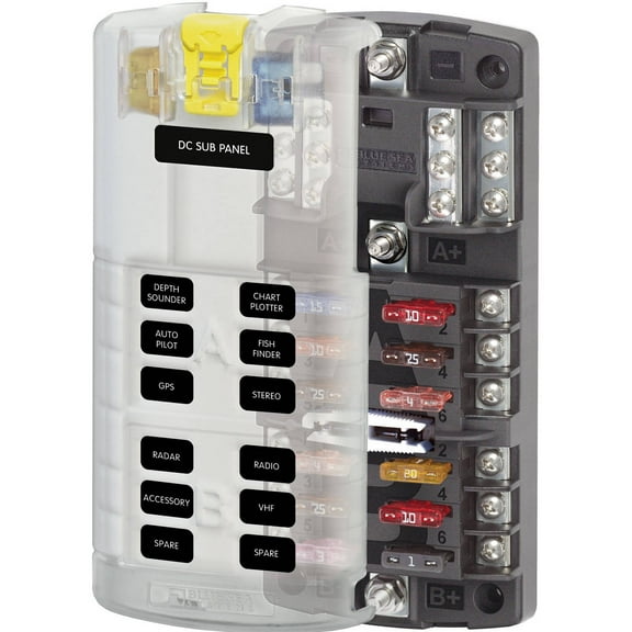 Blue Sea Systems 5032 ST Blade Fuse Block Dual 12 with Ground and Cover