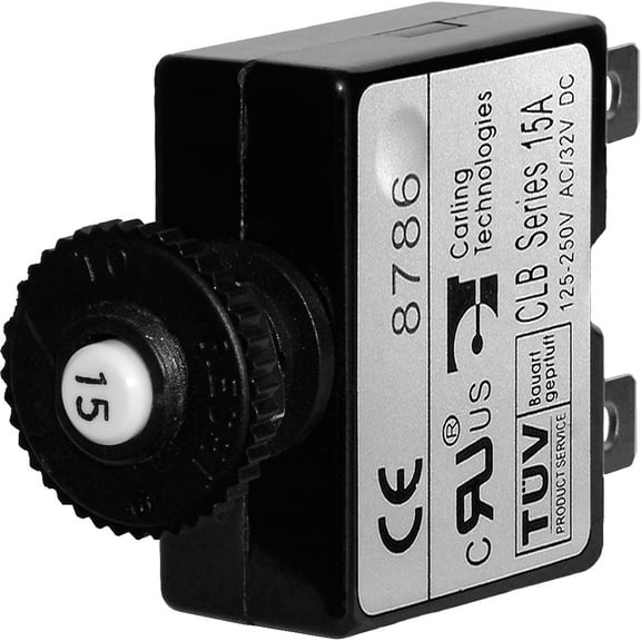 Blue Sea Systems 7056-BSS Push Button Reset Only Quick Connect Circuit Breaker - 15 Amp