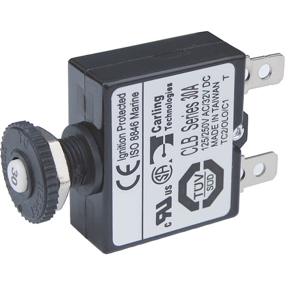 Blue Sea Systems 7059-BSS Push Button Reset Only Quick Connect Circuit Breaker - 30 Amp