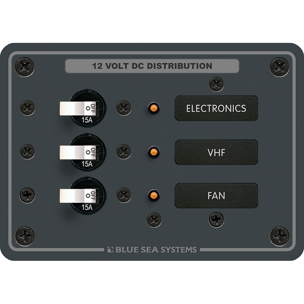 Blue Sea Systems 8025 Traditional Metal DC Circuit-Breaker Panel, 3 Positions