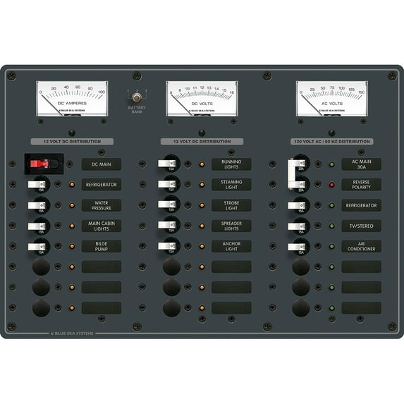 Blue Sea Systems 8084 AC Main and 6-Position/DC Main and 15-Position Circuit-Breaker Panel