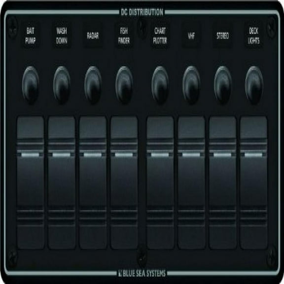 Blue Sea Systems 8371 Water Resistant Circuit Breaker Panel 8 Position-Black