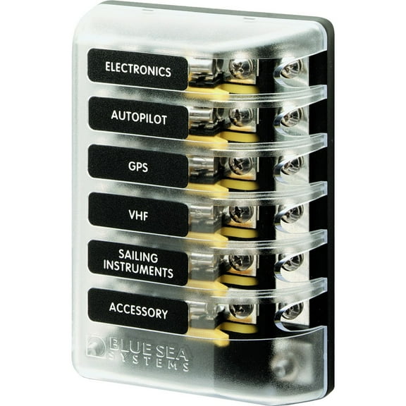 Blue Sea Systems ST Glass 6-Circuit Fuse Block with Negative Bus and Cover