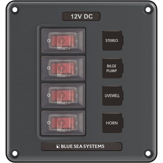 Blue Sea Systems 4320-BSS Panel Switch H2O CB 4POS GRAY