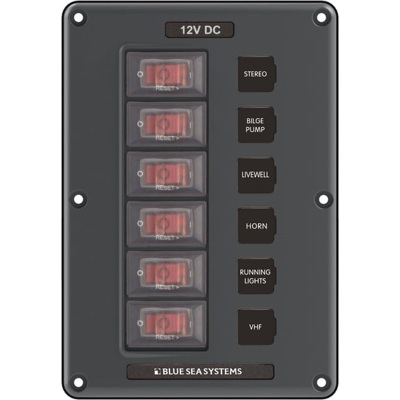 Blue Sea Systems 4322-BSS Panel Switch H2O CB 6POS GRAY