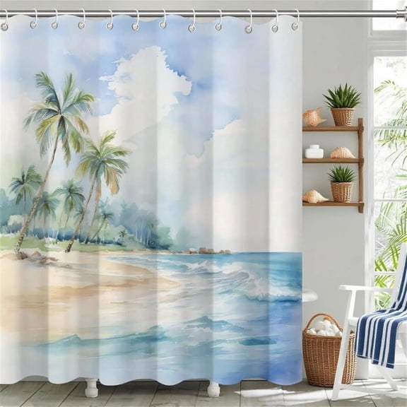 Blue Sea Tropical Beach Shower Curtain Ocean Theme Waterproof Polyester Bath Curtain with Hooks, Funny Bathroom Decor Gift for Beach Lovers Coastal Home Accessories 72"W x 84"L (Pack of 1)