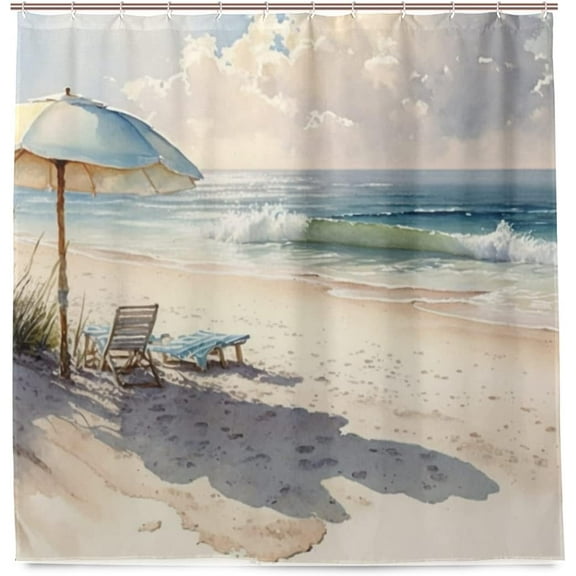 Blue Sea Tropical Beach Shower Curtain Ocean Theme Waterproof Polyester Bath Curtains,Funny Bathroom Ocean Decor Gift for Beach Lovers Coastal Home Accessories-48"W x 72"L (Pack of 1)