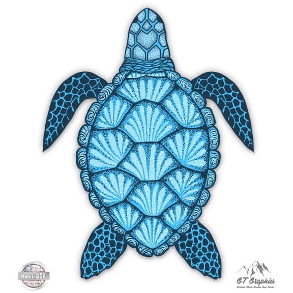 Blue Sea Turtle - 3" Vinyl Sticker - For Car Laptop I-Pad Phone Helmet Hard Hat - Waterproof Decal