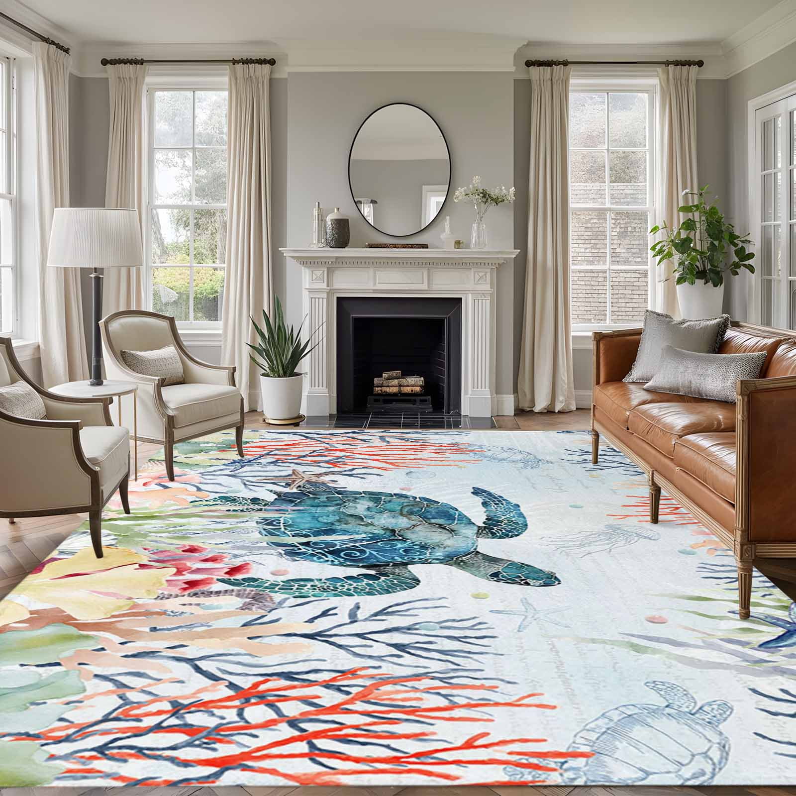 Blue Turtle Rug Blue Sea Turtle 5x7 Rug for Living Room Sofa and Coffee Table Layout ...