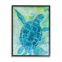 Blue Sea Turtle Aquatic Bubbles Animals & Insects Painting Black Framed Art Print Wall Art