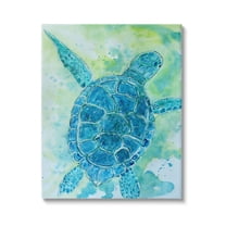 Blue Sea Turtle Aquatic Bubbles Animals & Insects Painting Gallery Wrapped Canvas Print Wall Art