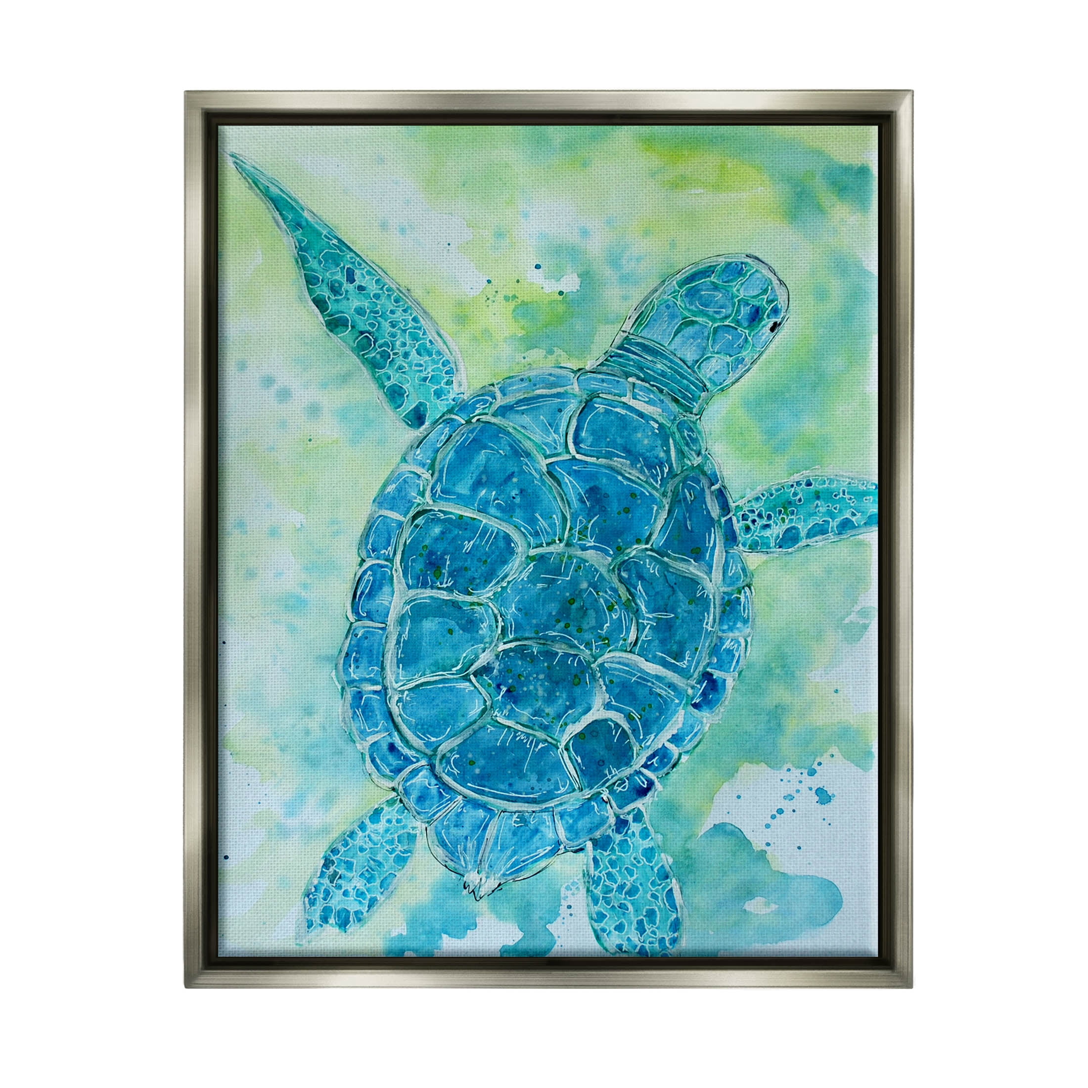 Blue Sea Turtle Aquatic Bubbles Animals & Insects Painting Luster Gray Framed Art Print Wall Art