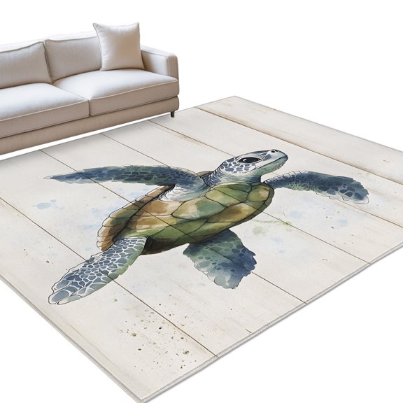 Blue Sea Turtle Area Rugs 6x9ft Wood Grain Floor Rug Non Slip Low Pile Ultra Soft Throw Carpet for Entryway Indoor Entrance Kitchen Bathroom