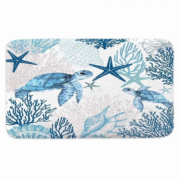Blue Sea Turtle Bath Mat with Non-Slip Silicone Backing - Walmart.com