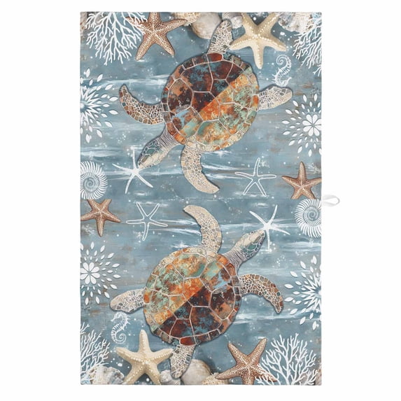 Blue Sea Turtle Coastal 1 Pack Kitchen Towel, Water Absorbent Dish Towel, Summer Beach Nautical Starfish Coral Decorative Hand Towels - Quick Drying Cloth for Cooking Baking, 18x28 Inch