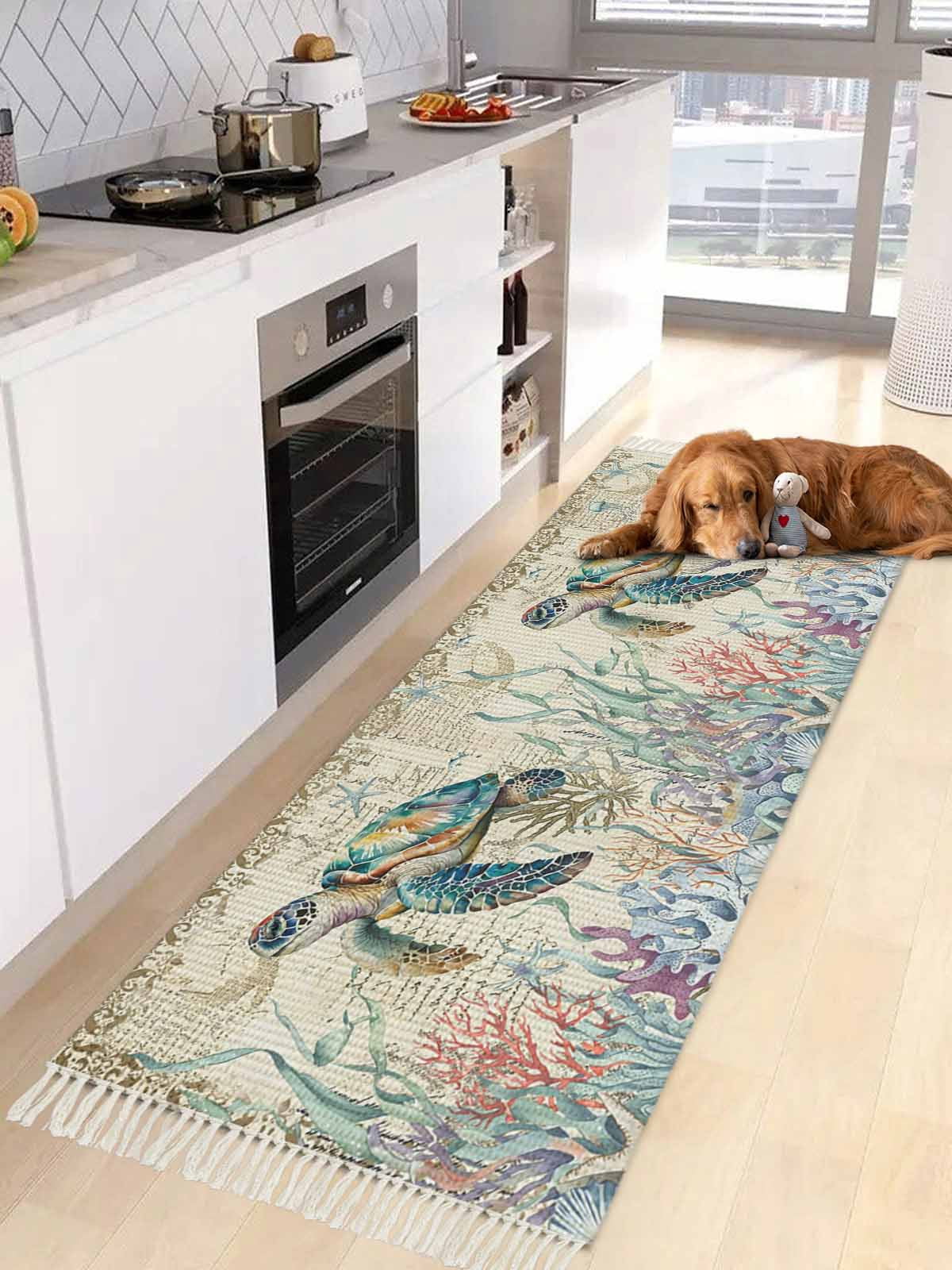 Turtle Rug Runner Blue Sea Turtle Coastal Entryway Runner Rug 2x4ft,Vintage Summer Beach ...