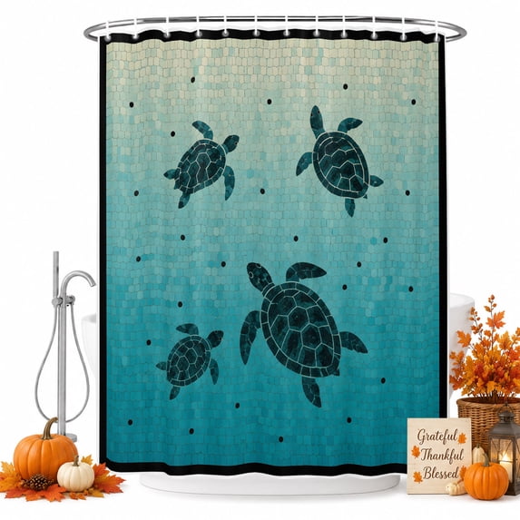 Blue Sea Turtle Coastal Shower Curtain, Waterproof Shower Curtains for Bathroom, Seaside Nautical Summer Ocean Washable Fabric Bathtub Curtain Set Bath Decor with 12 Hooks Long 72"x84"