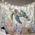 thumbnail image 1 of Blue Sea Turtle Coastal Tapestry for Bedroom Wall Hanging Tapestry, Vintage Summer Beach Coral Ocean Ceiling Backdrop Tapestries Poster Blanket Wall Decor for Teens Room Living Room Dorm 39" x 59", 1 of 8