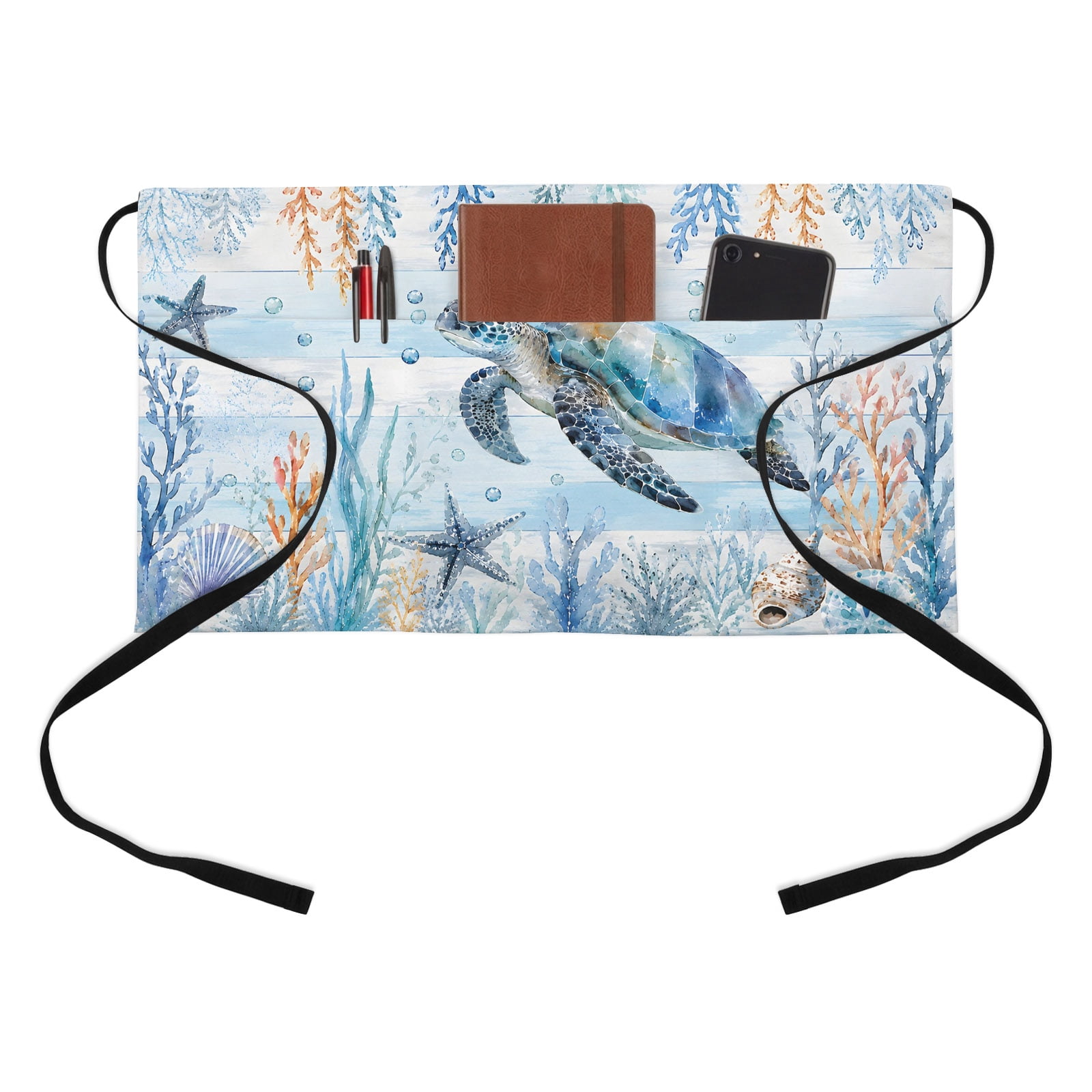 Blue Sea Turtle Kitchen Restaurant Half Waist Apron, Nautical Coastal ...
