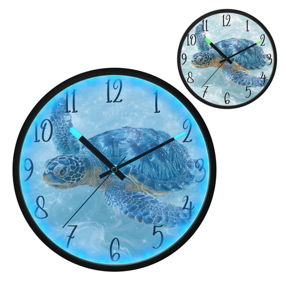 Blue Sea Turtle Luminous Wall Clock with Sound-Activated LED 12-Inch Silent Acrylic Timepiece for Bedroom Livingroom or Office